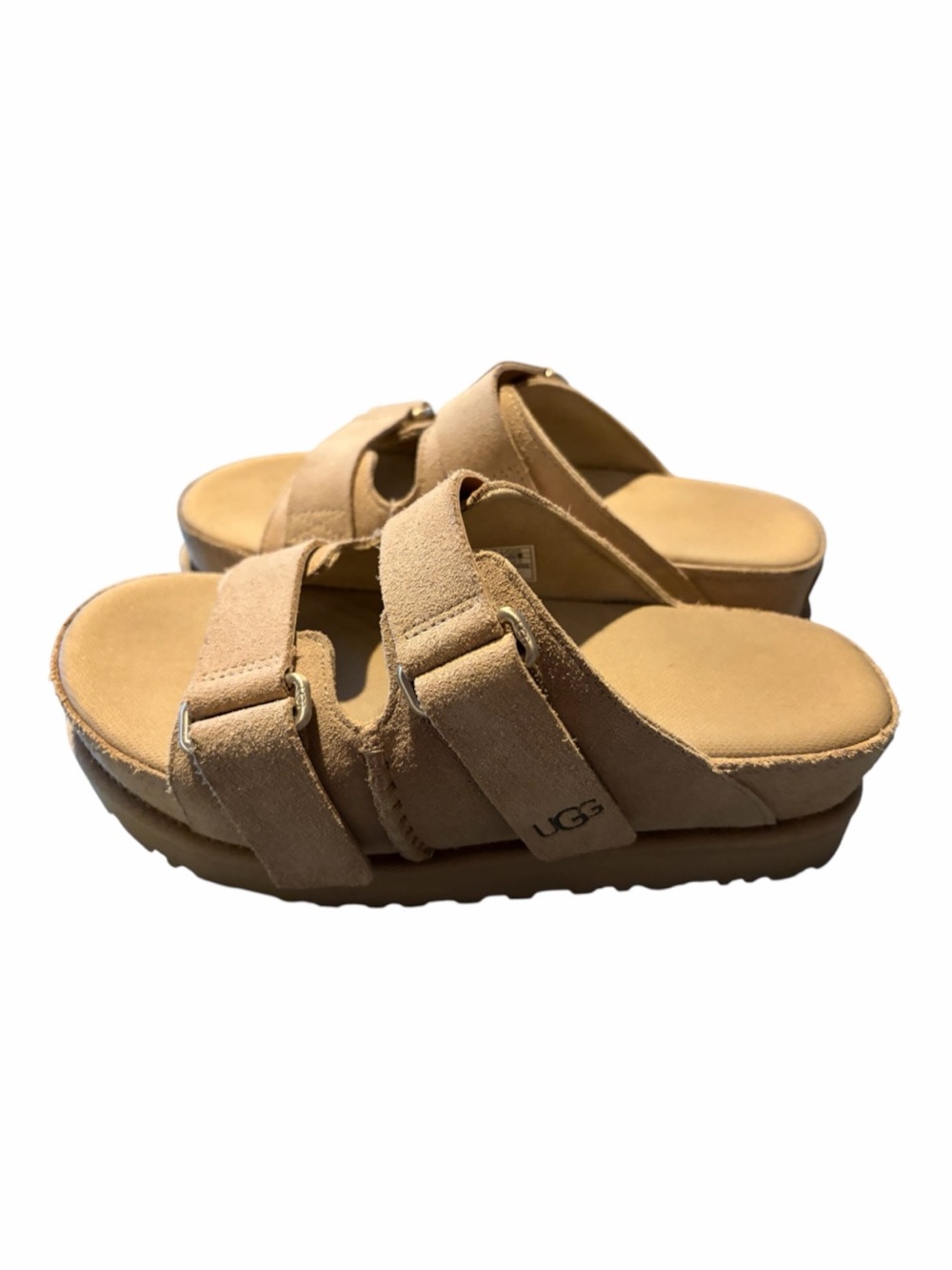 UGG Goldenstar Hi Slide Platform Sandals Chestnut Suede - Size 8.5